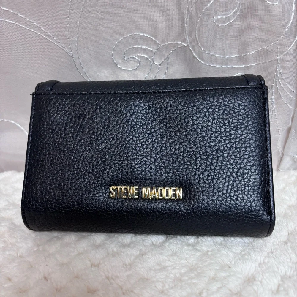 Steve Madden Faux Black Leather Tri-fold Wallet